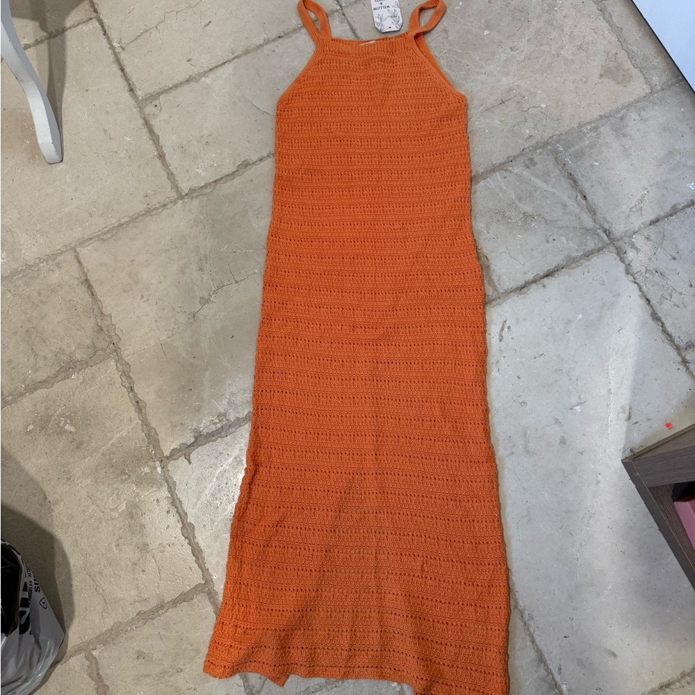 🔴10 for $10 NWT Willow & Wind Orange Crochet Maxi Dress Sz M